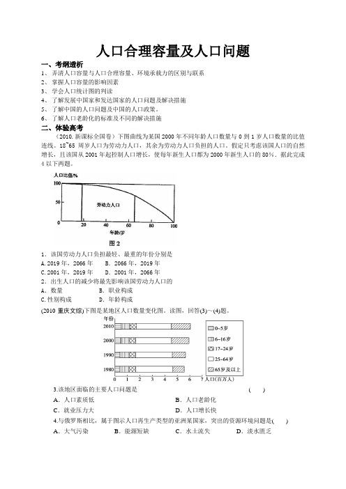 2015届高考地理必备考点之人口合理容量及人口问题范文