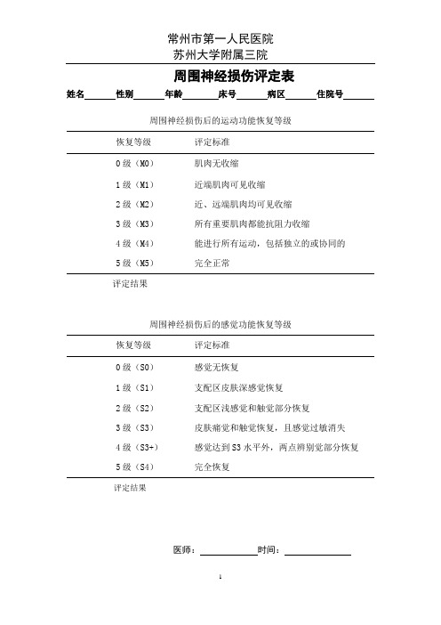 周围神经损伤评价标准