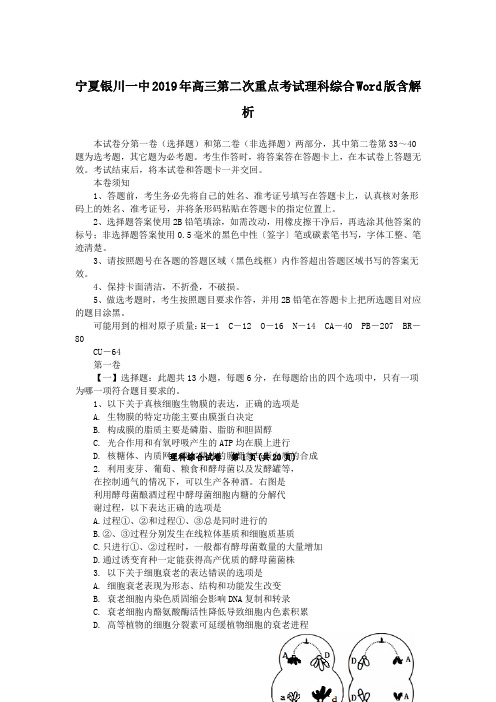 宁夏银川一中2019年高三第二次重点考试理科综合Word版含解析