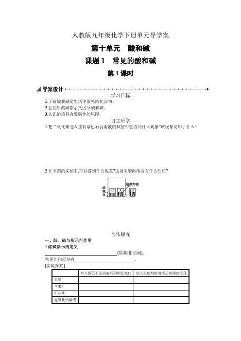 人教版九年级化学下册单元导学案-第十单元酸和碱(单元学案)