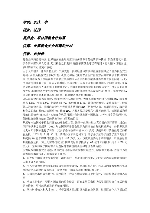 世界粮食安全问题的应对(法国立场)