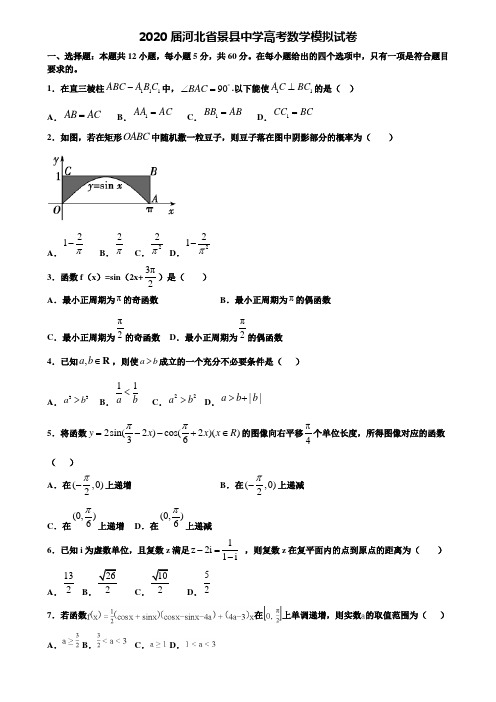 【附20套高考模拟试题】2020届河北省景县中学高考数学模拟试卷含答案