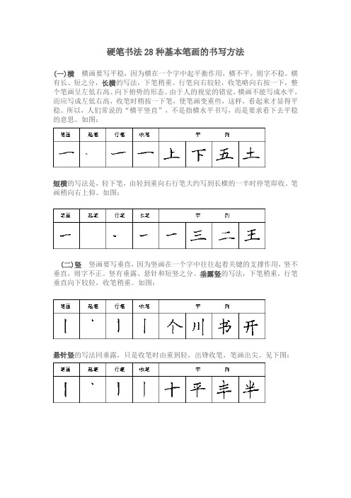 硬笔书法28种基本笔画的书写方法