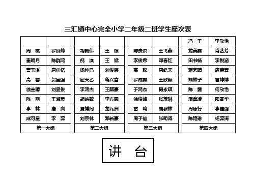 三汇镇中心完全小学二年二班学生座次表