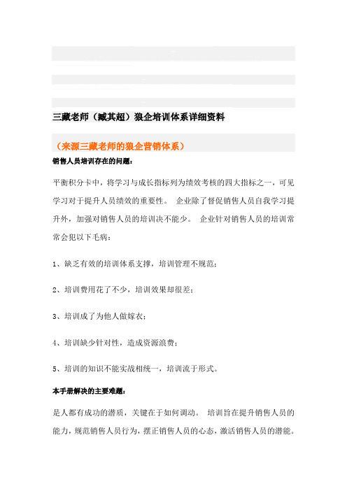 三藏老师(臧其超)狼企培训体系详细资料