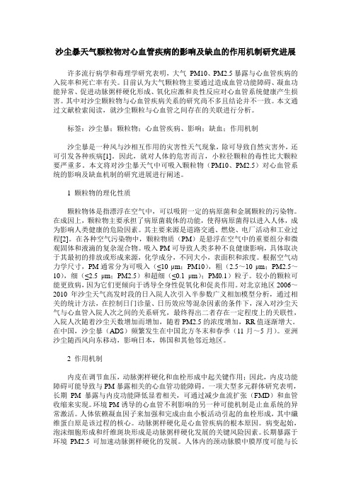 沙尘暴天气颗粒物对心血管疾病的影响及缺血的作用机制研究进展