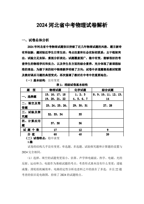 2024河北省中考物理试卷解析