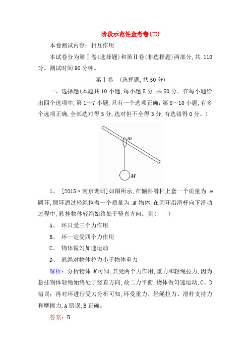 2019高考物理新一轮总复习阶段示范性测试2相互作用(含解析)