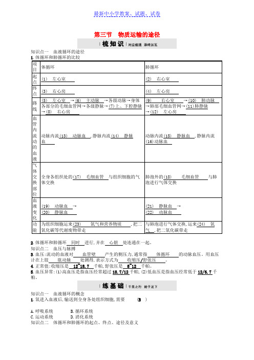 推荐2019七年级生物下册3-3-3物质运输的途径检测新版