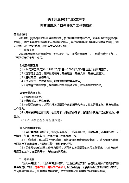 2015年度XXX中团委评优材料