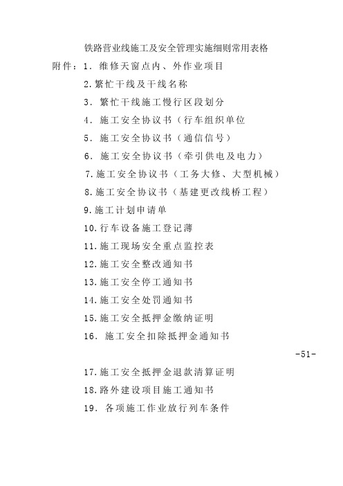 铁路营业线施工及安全管理实施细则常用表格