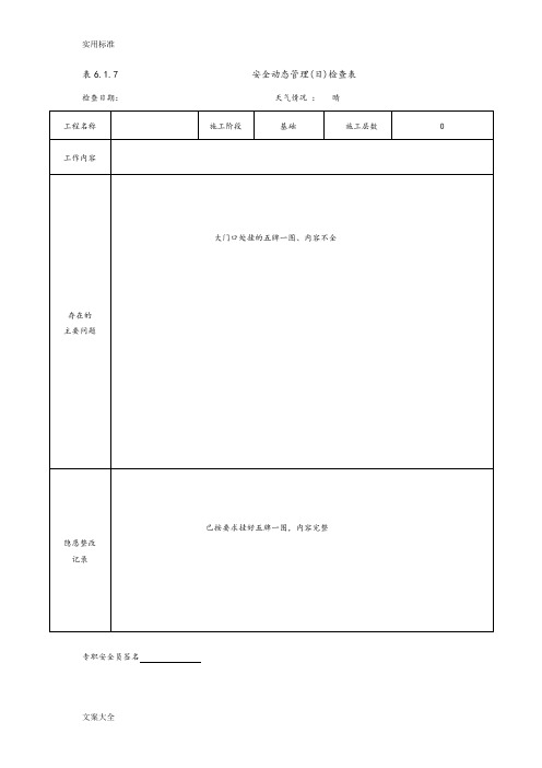 安全系统动态管理系统日检查表