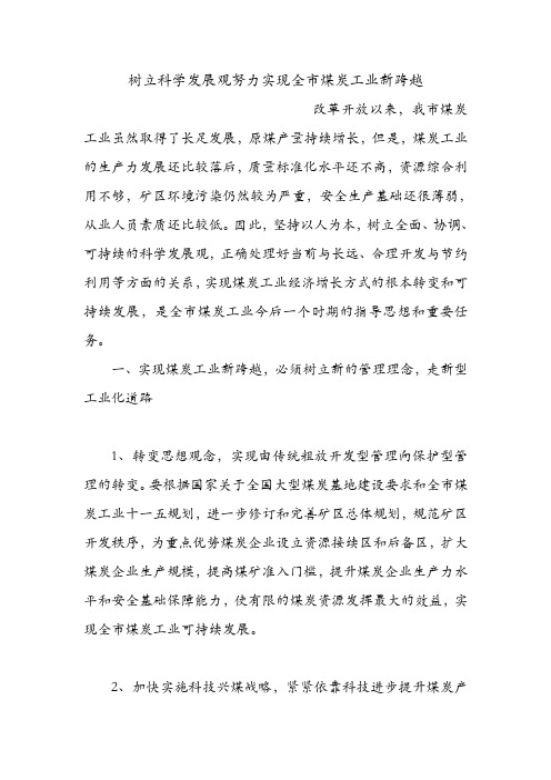 树立科学发展观努力实现全市煤炭工业新跨越.doc