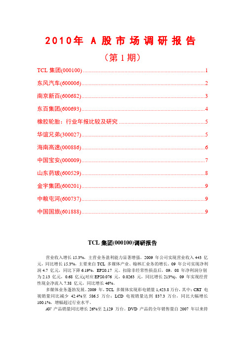 2010年A股市场调研报告
