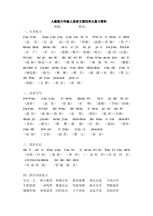 人教版六年级上册语文第四单元复习资料