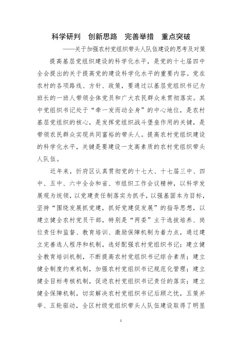 公务员申论  关于加强农村党组织带头人队伍建设的思考及对策