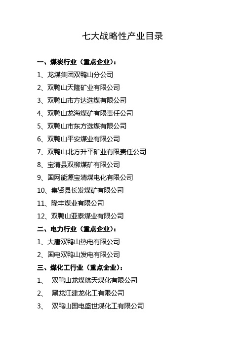 七大战略性产业目录(重点企业)