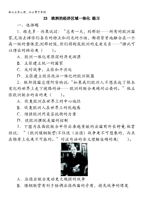 高二历史岳麓版2课后训练：24 欧洲的经济区域一体化含解析