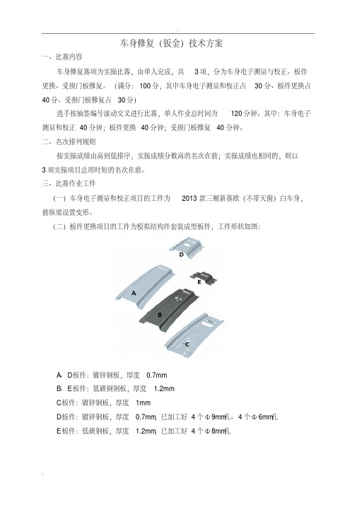 全国职业院校技能大赛中职组汽车运用与维修赛项考题钣金试题(技术方案设计)