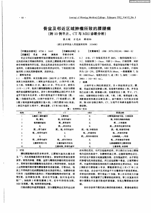 骨盆及邻近区域肿瘤所致的腰腿痛(附10例平片、CT与MRI诊断分析)