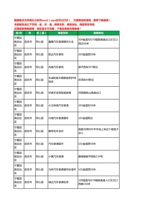 2020新版宁夏回族自治区吴忠市同心县汽车装饰工商企业公司商家名录名单联系电话号码地址大全29家