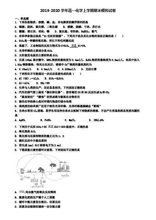 《试卷9份集锦》温州市2022届化学高一(上)期末综合测试模拟试题