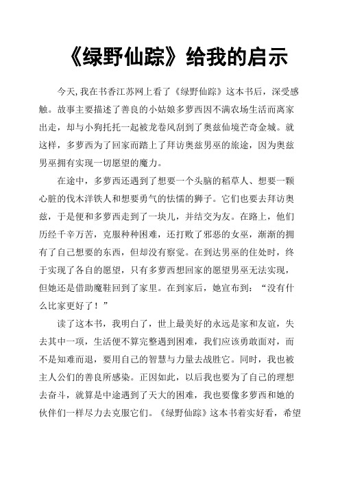 《绿野仙踪》给我的启示