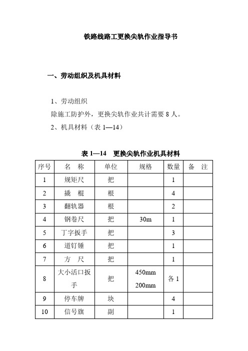 铁路线路工更换尖轨作业指导书