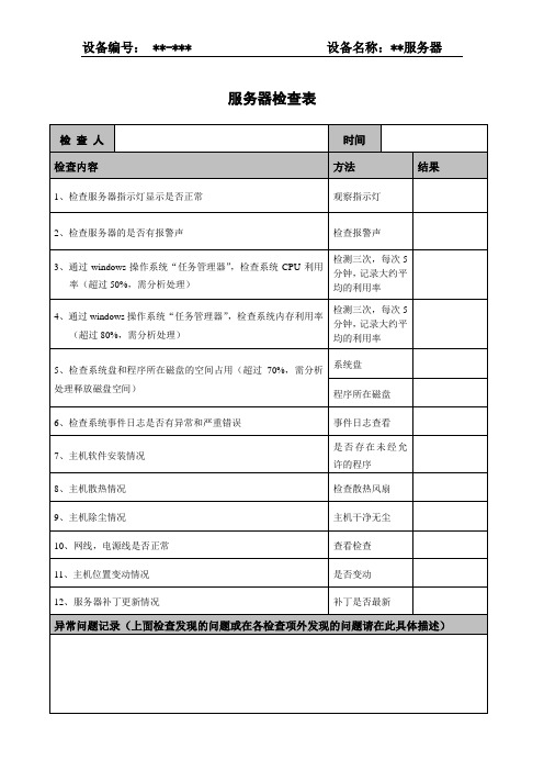 服务器检查表