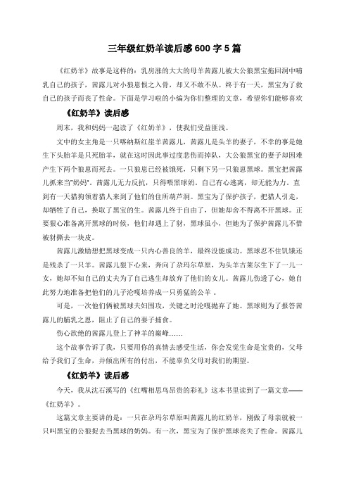 三年级红奶羊读后感600字5篇