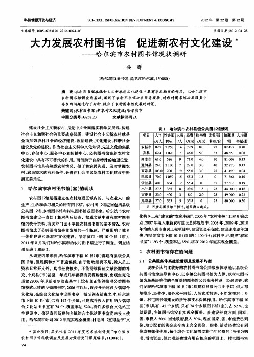 大力发展农村图书馆 促进新农村文化建设——哈尔滨市农村图书馆现状调研
