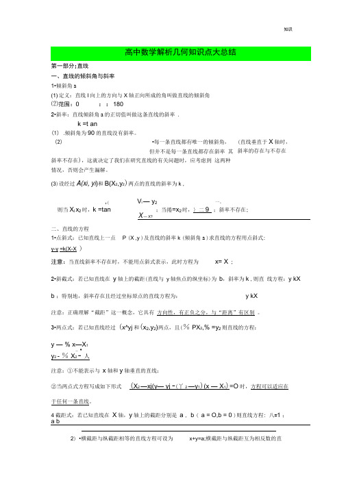 高中数学解析几何知识点整理总结大全