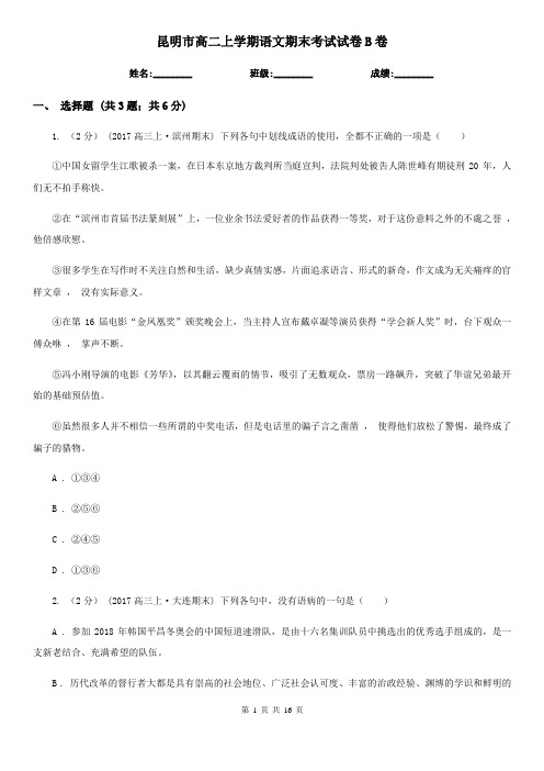 昆明市高二上学期语文期末考试试卷B卷