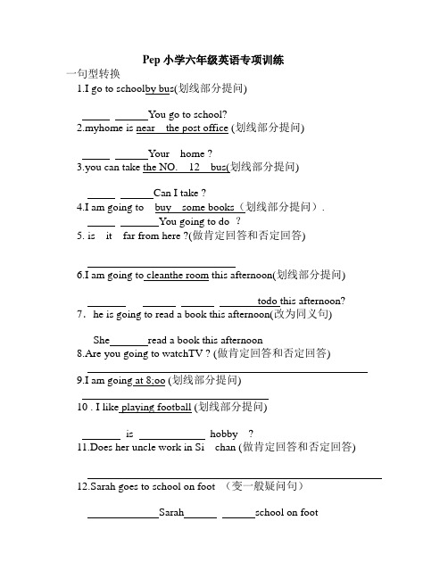 pep六年级上英语专项训练句型装换