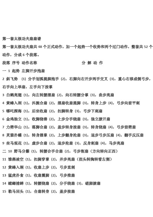 太极扇第一套(五十二式太极扇-太极功夫扇)扇谱