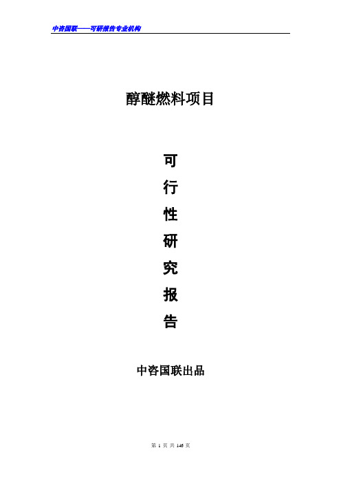 醇醚燃料项目可行性研究报告范文