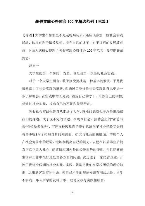 暑假实践心得体会100字精选范例【三篇】