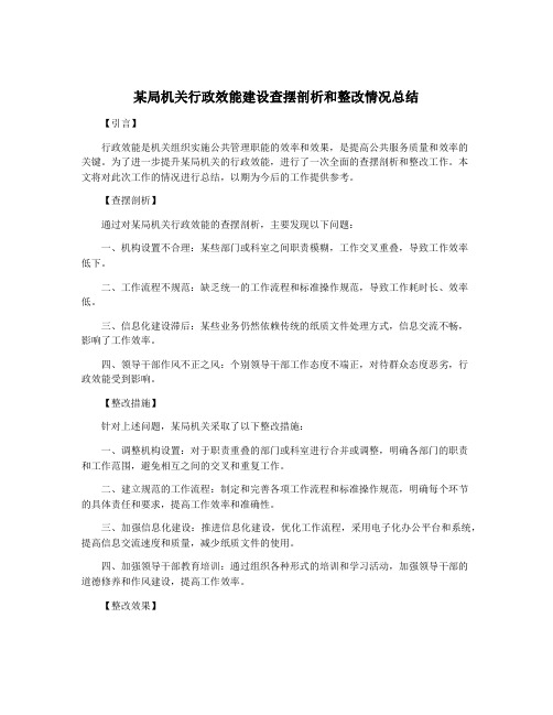 某局机关行政效能建设查摆剖析和整改情况总结