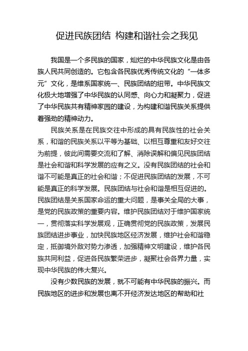 促进民族团结,构建和谐社会