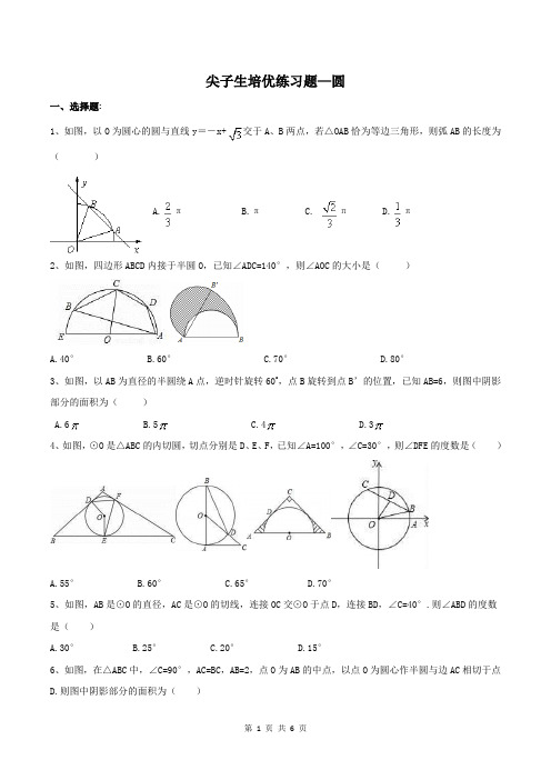 初三数学尖子生培优练习题—圆