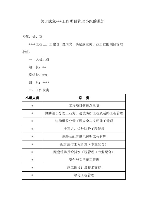 某工程项目管理小组(通知)模板