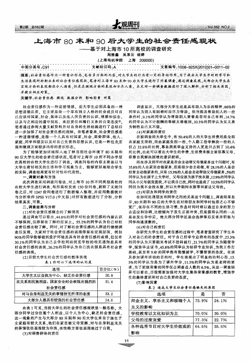 上海市80末和90后大学生的社会责任感现状——基于对上海市10所高校的调查研究