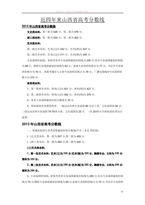 山西省近4年来高考录取分数线