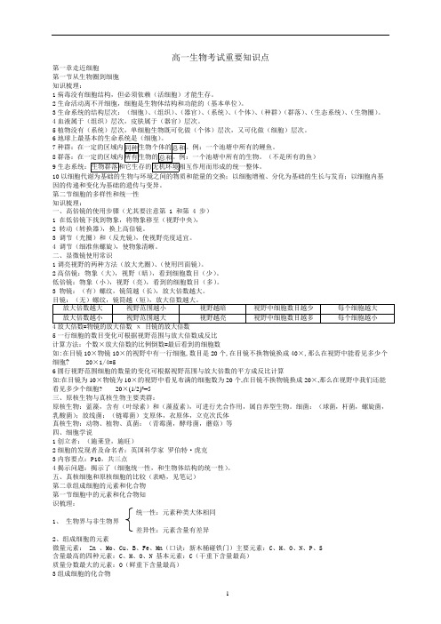(完整word)人教版生物必修一的必背知识点,推荐文档