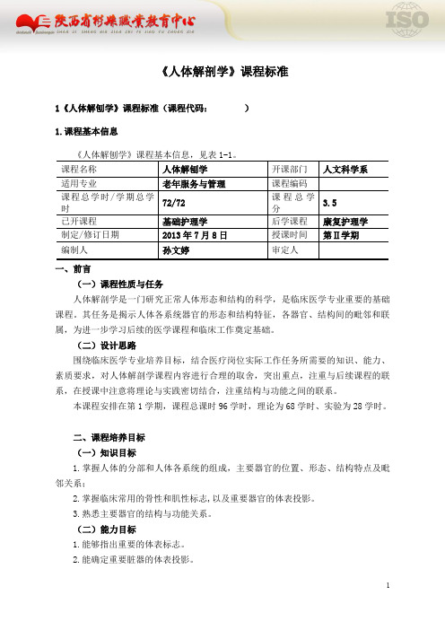 人体解剖学-课程标准----孙文婷