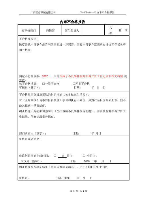 内审不合格报告