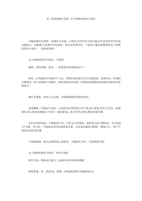 初二简单物理小制作 关于物理的简单小制作