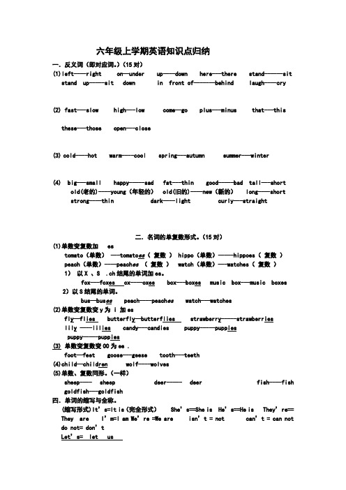 反义词和名词的单复数形式