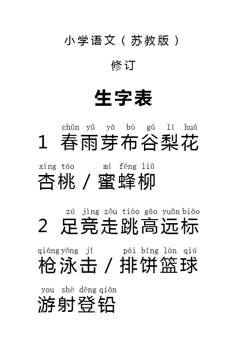 【打乱版二类字】苏教版小学语文一年级下册生字表(拼音)修改