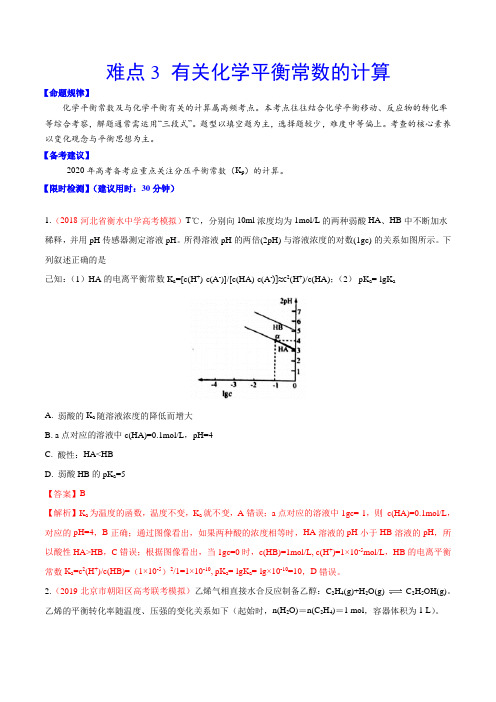 难点3 有关化学平衡常数的计算(解析版)